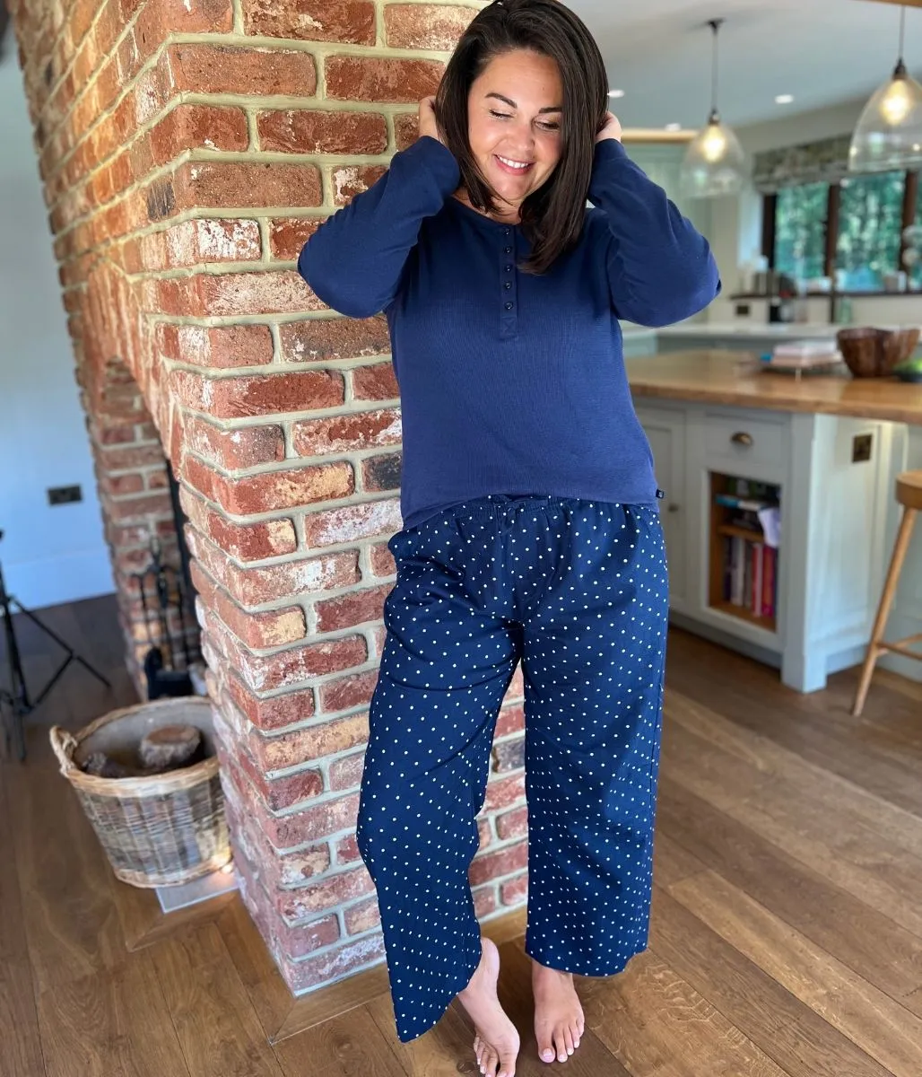 Navy Spotted Flannel Plus Size Pyjamas Set