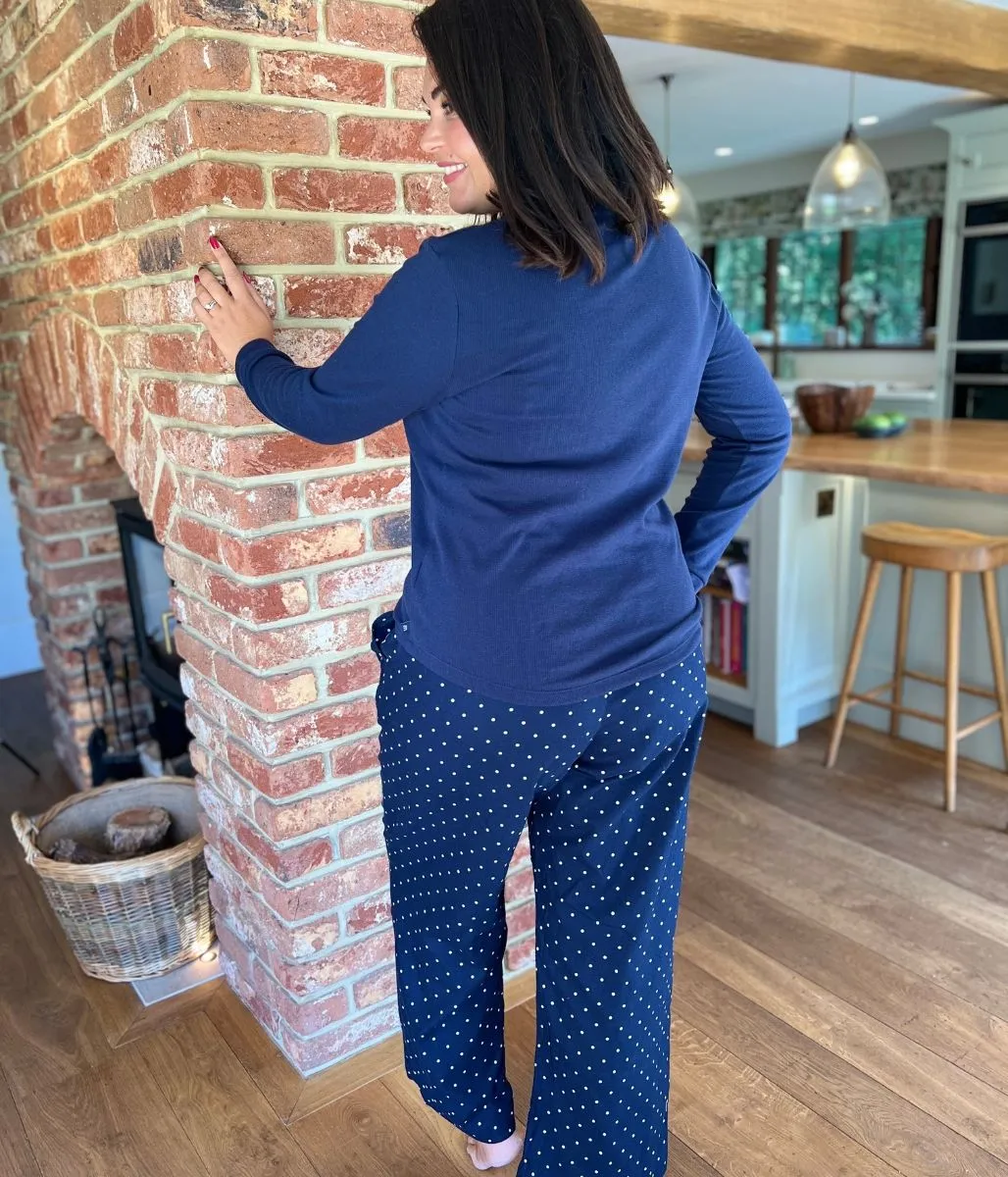 Navy Spotted Flannel Plus Size Pyjamas Set