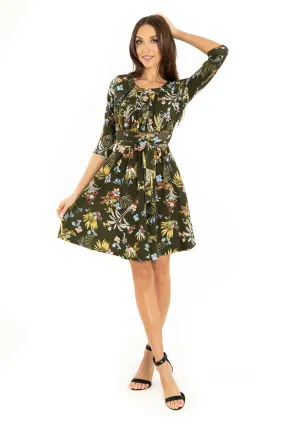 Olive Multi Floral Fall Knit Dress