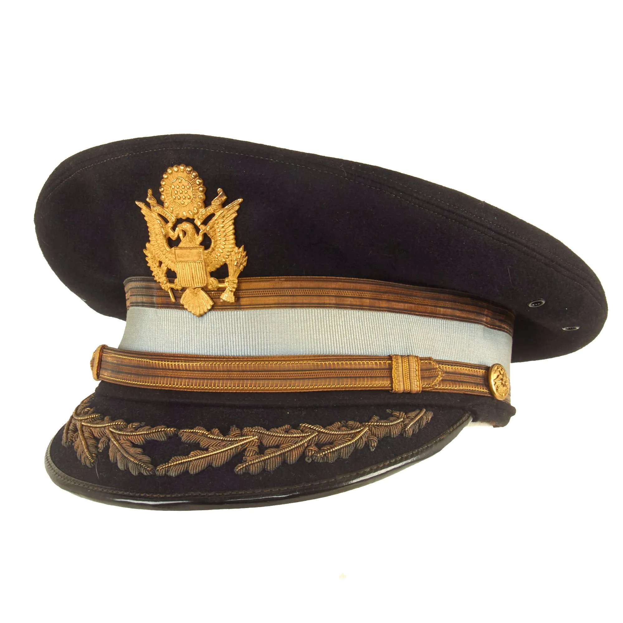 Original U.S. Pre Vietnam War Era Infantry and Artillery Officers’ Dress Blues Peaked VIsor - 2 Items