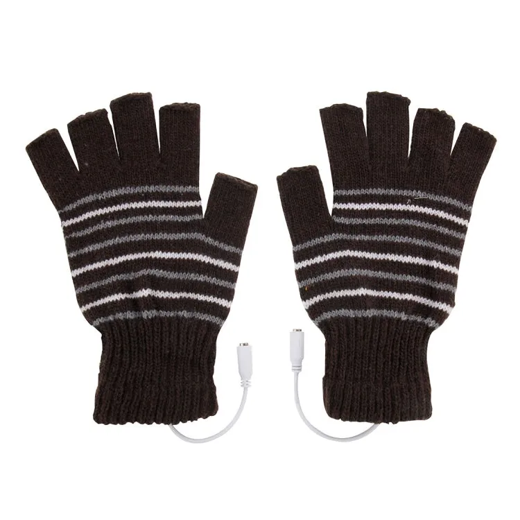 Outdoor Sport Electric Heated Half-Finger Knitted Gloves (Dark Brown)