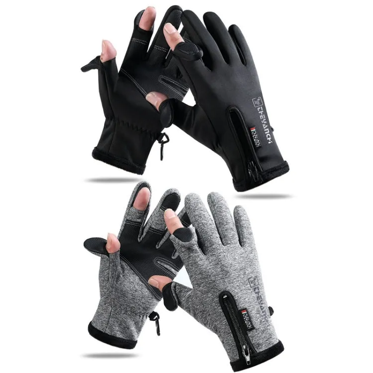 Outdoor Sports Riding Warm Gloves Touch Screen Fingerless Fishing Gloves, Size: L(Black)