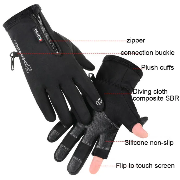 Outdoor Sports Riding Warm Gloves Touch Screen Fingerless Fishing Gloves, Size: L(Black)