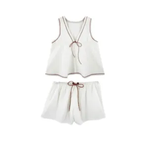 Pajama Top Short &Camisole Set {White}