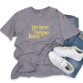 PEACE HOPE LOVE - Purple Haze Stone Wash Boyfriend Tee - Gold Glitter Print