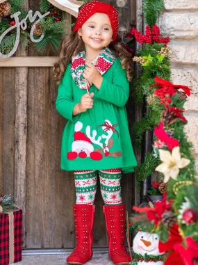 Peekaboo Santa Tunic, Scarf, And Legging Set