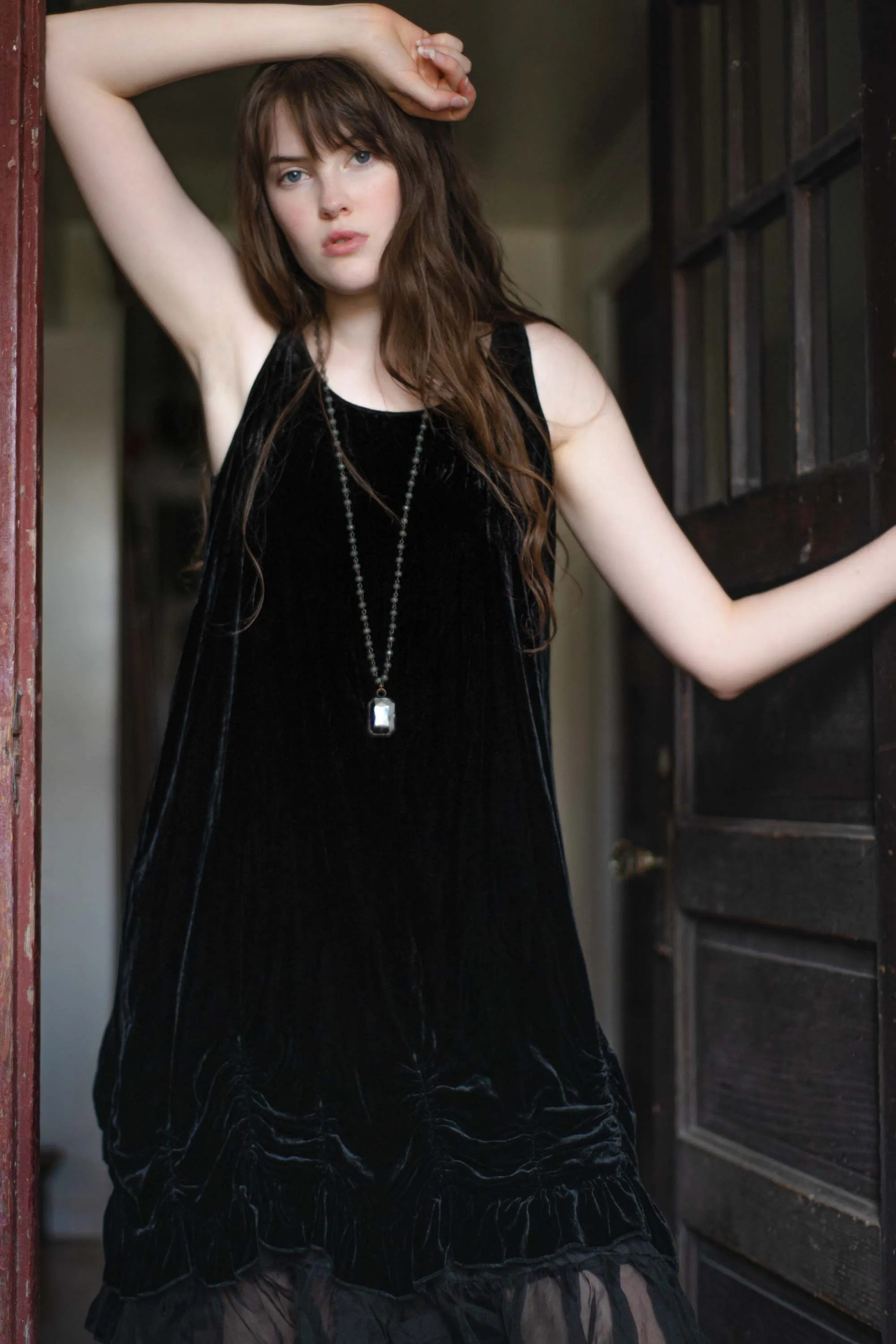 Petal Slip Dress Short in Velvet