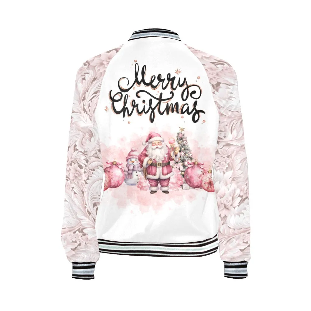 Pink Christmas Santa Paisley Bomber Jacket for Women