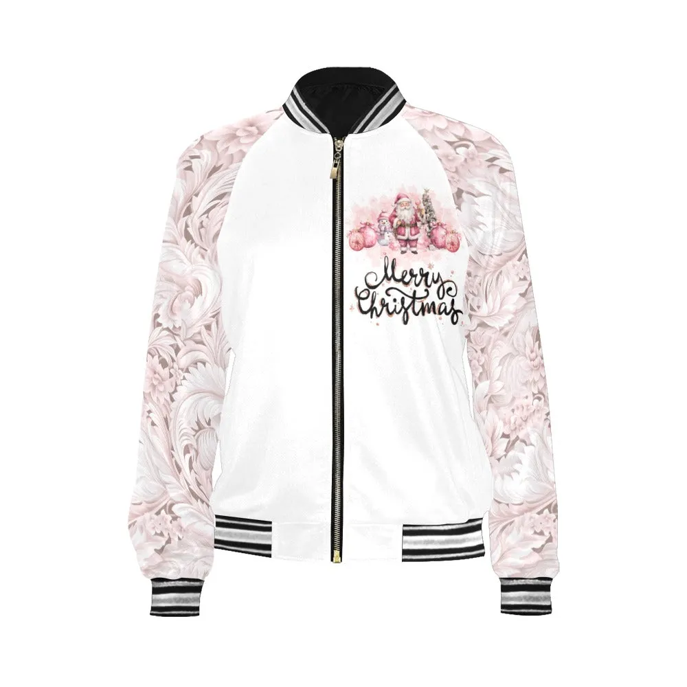 Pink Christmas Santa Paisley Bomber Jacket for Women