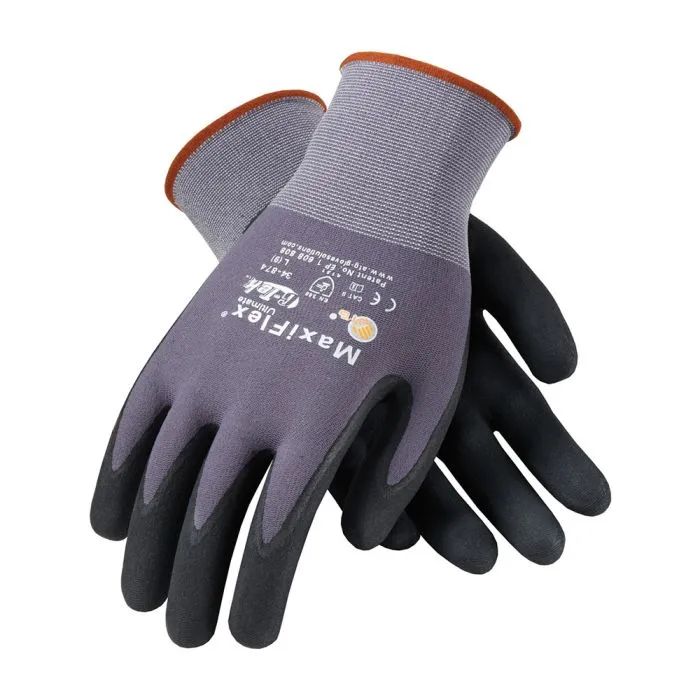 PIP ATG 34-874 Maxiflex Ultimate Gloves Micro Foam Nitrile Coated Palm Coat, Gray, 1 Dozen