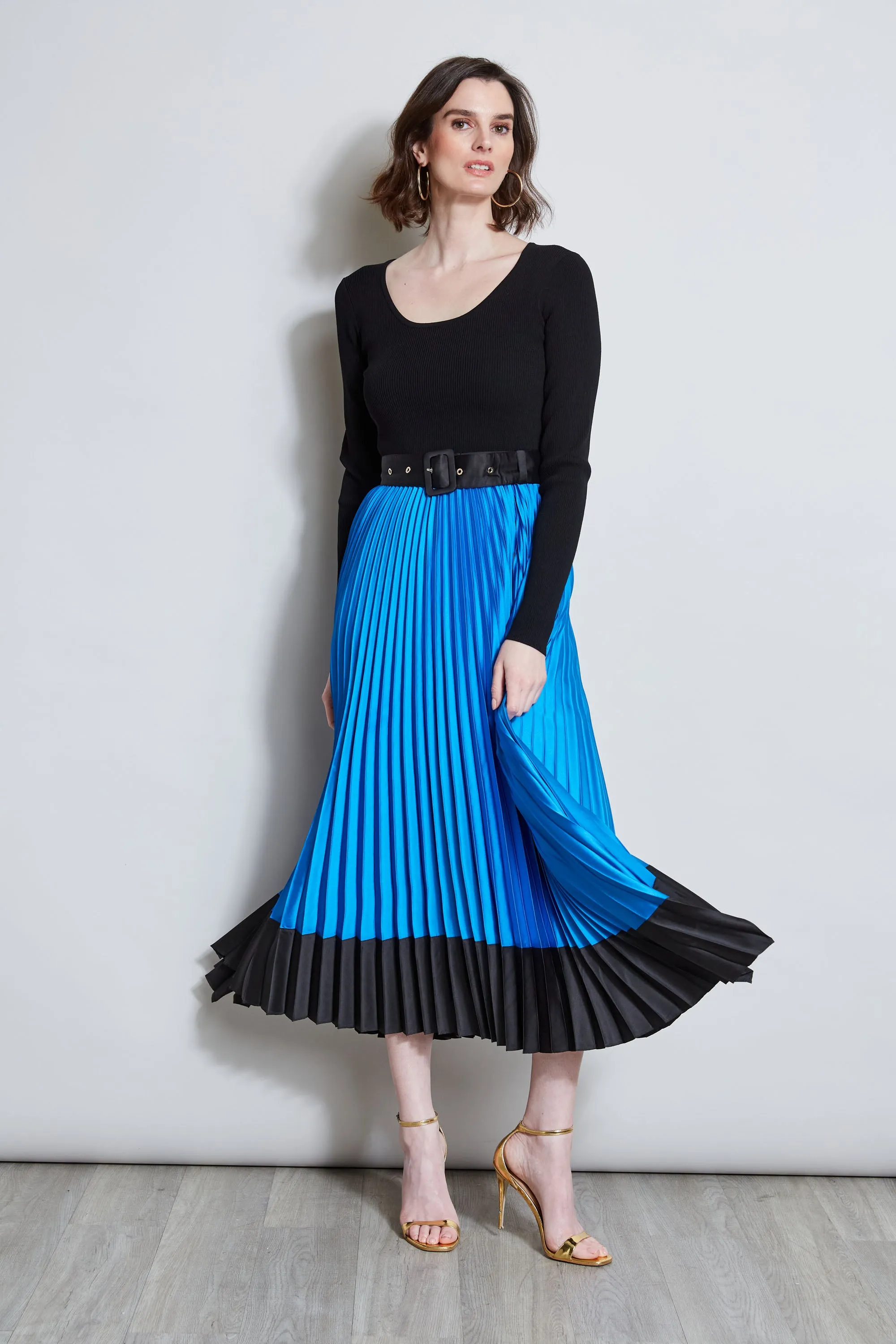 Pleated Belted Dress