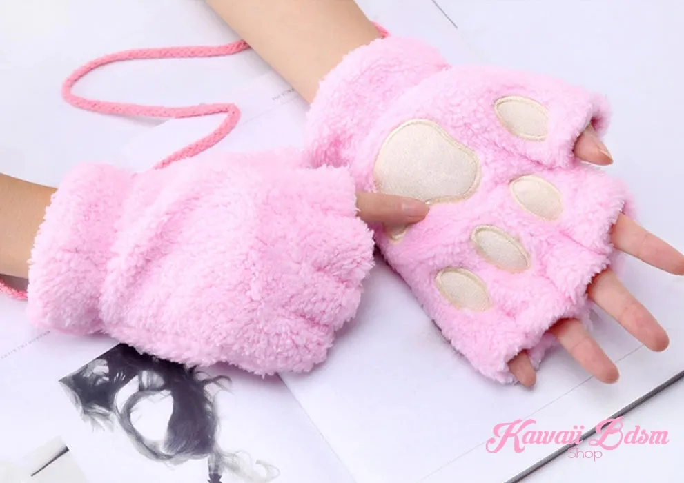 Plush Paw Fingerless Gloves