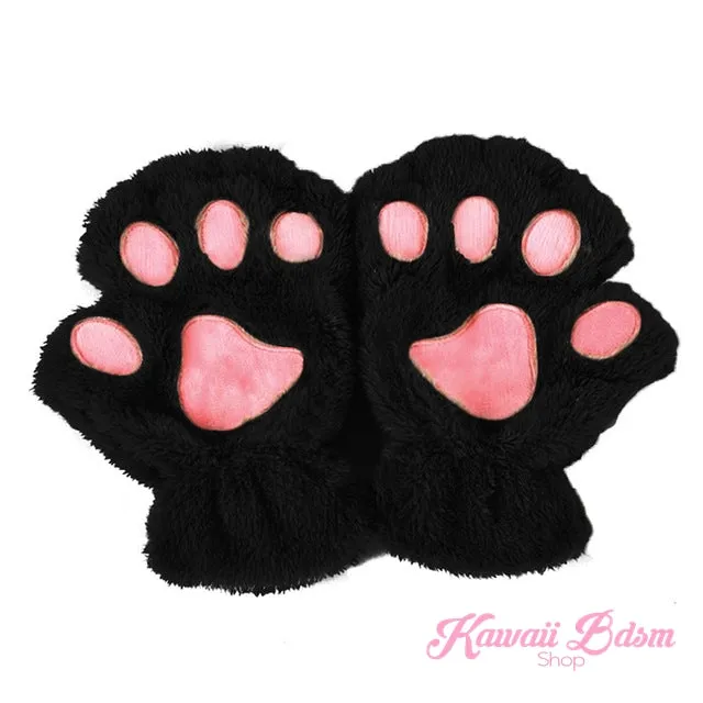 Plush Paw Fingerless Gloves