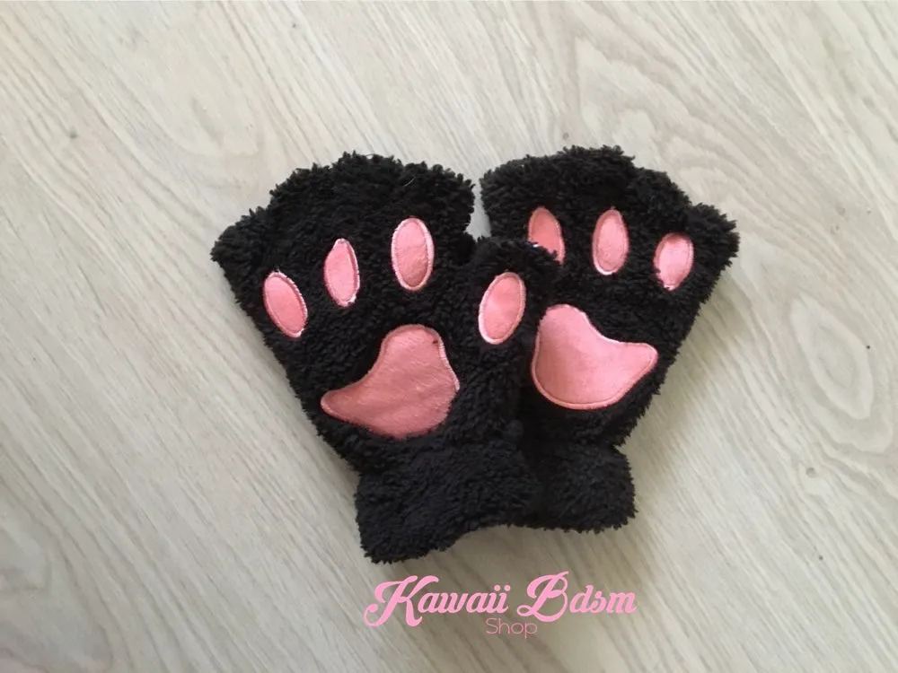 Plush Paw Fingerless Gloves