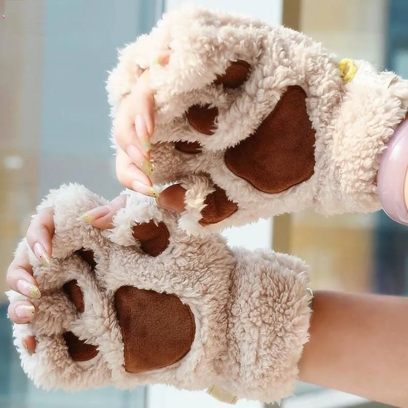 Plush Paw Fingerless Gloves