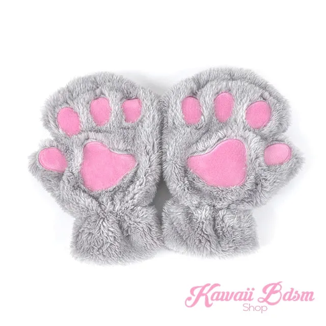 Plush Paw Fingerless Gloves