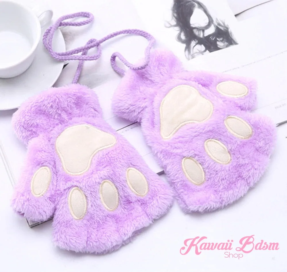 Plush Paw Fingerless Gloves