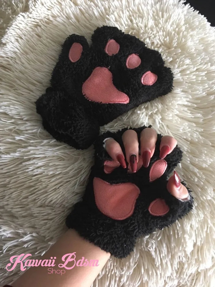 Plush Paw Fingerless Gloves