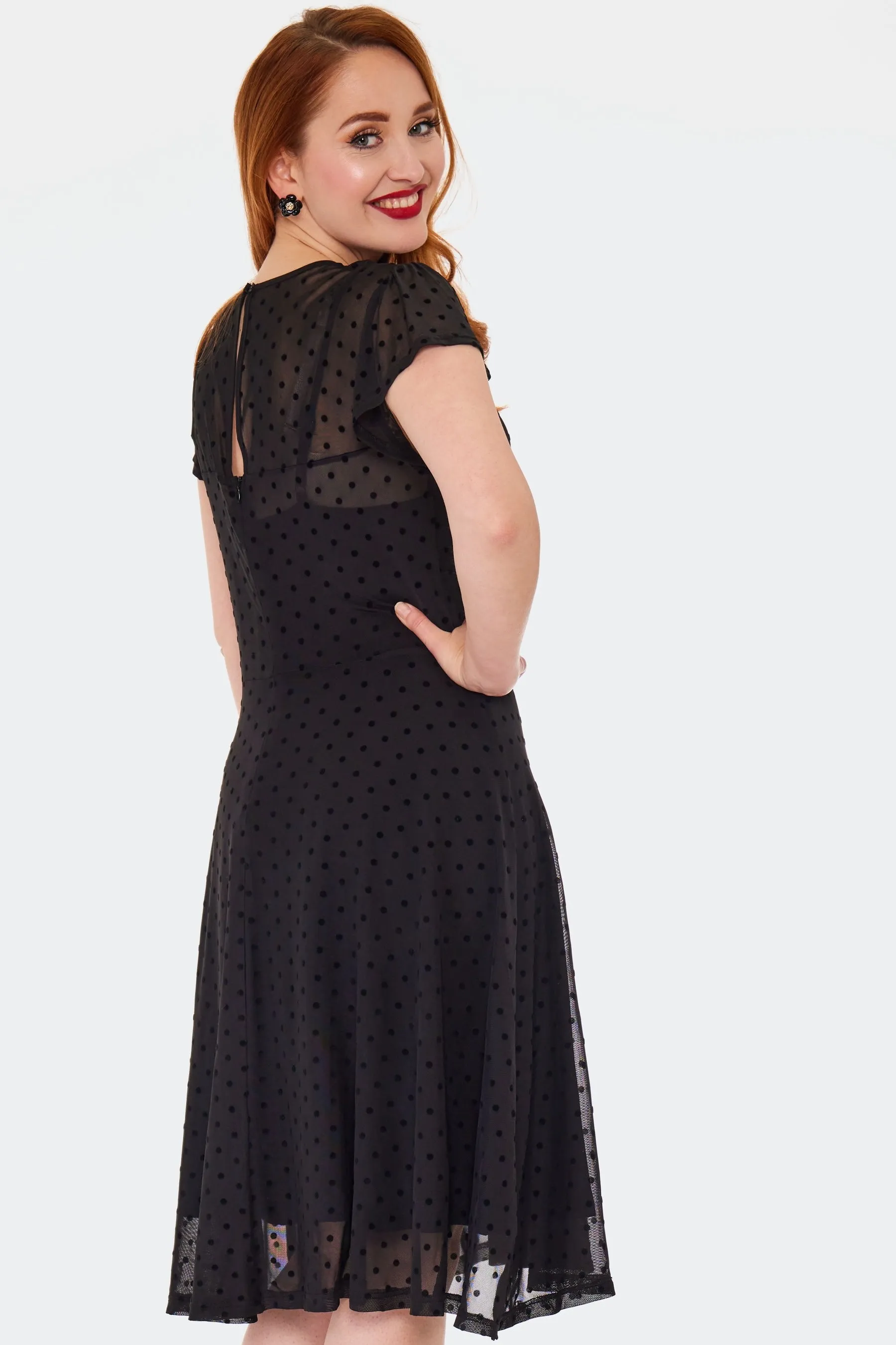 Polka Dot Mesh Flare Dress by Voodoo Vixen