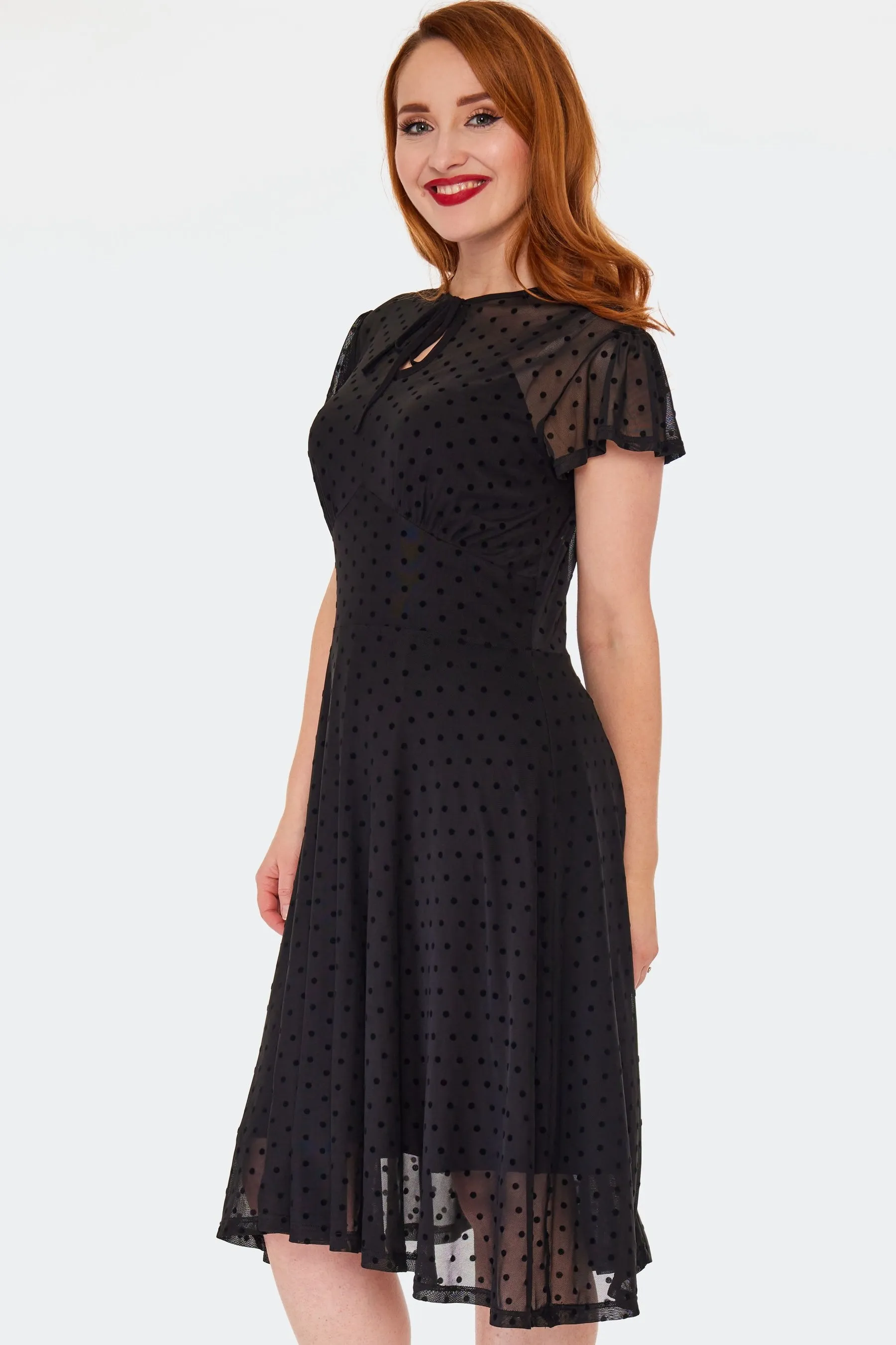 Polka Dot Mesh Flare Dress by Voodoo Vixen