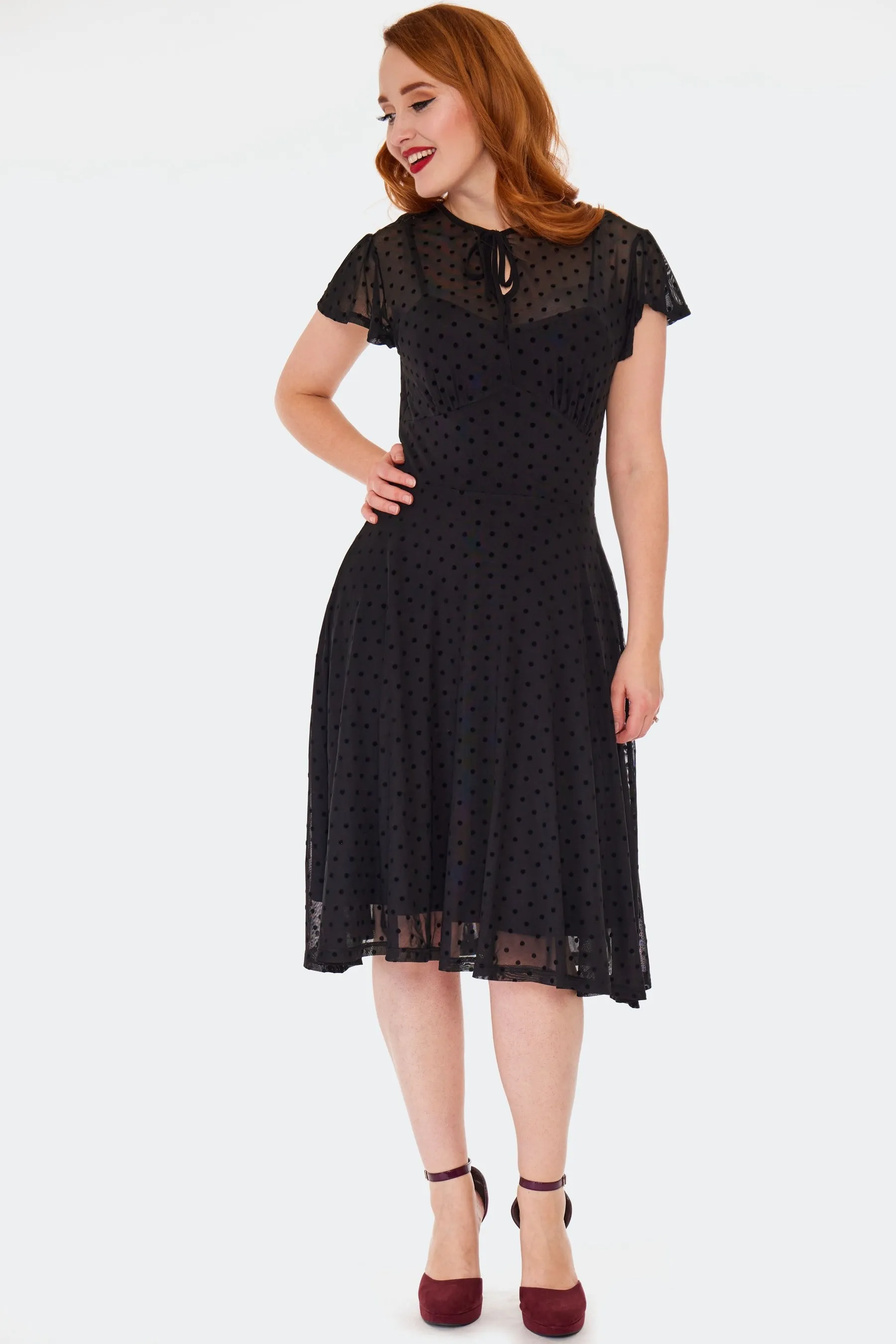 Polka Dot Mesh Flare Dress by Voodoo Vixen