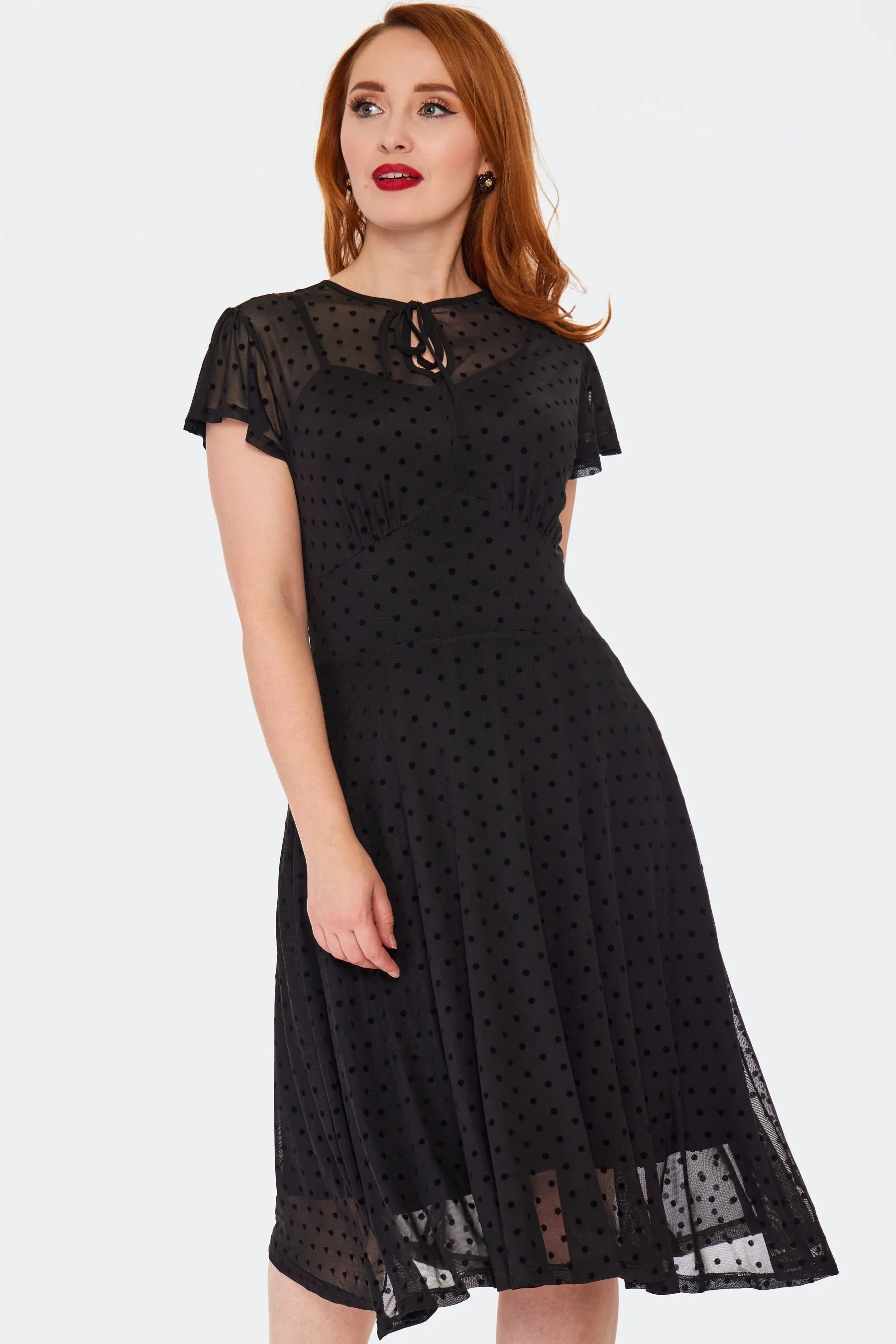 Polka Dot Mesh Flare Dress by Voodoo Vixen