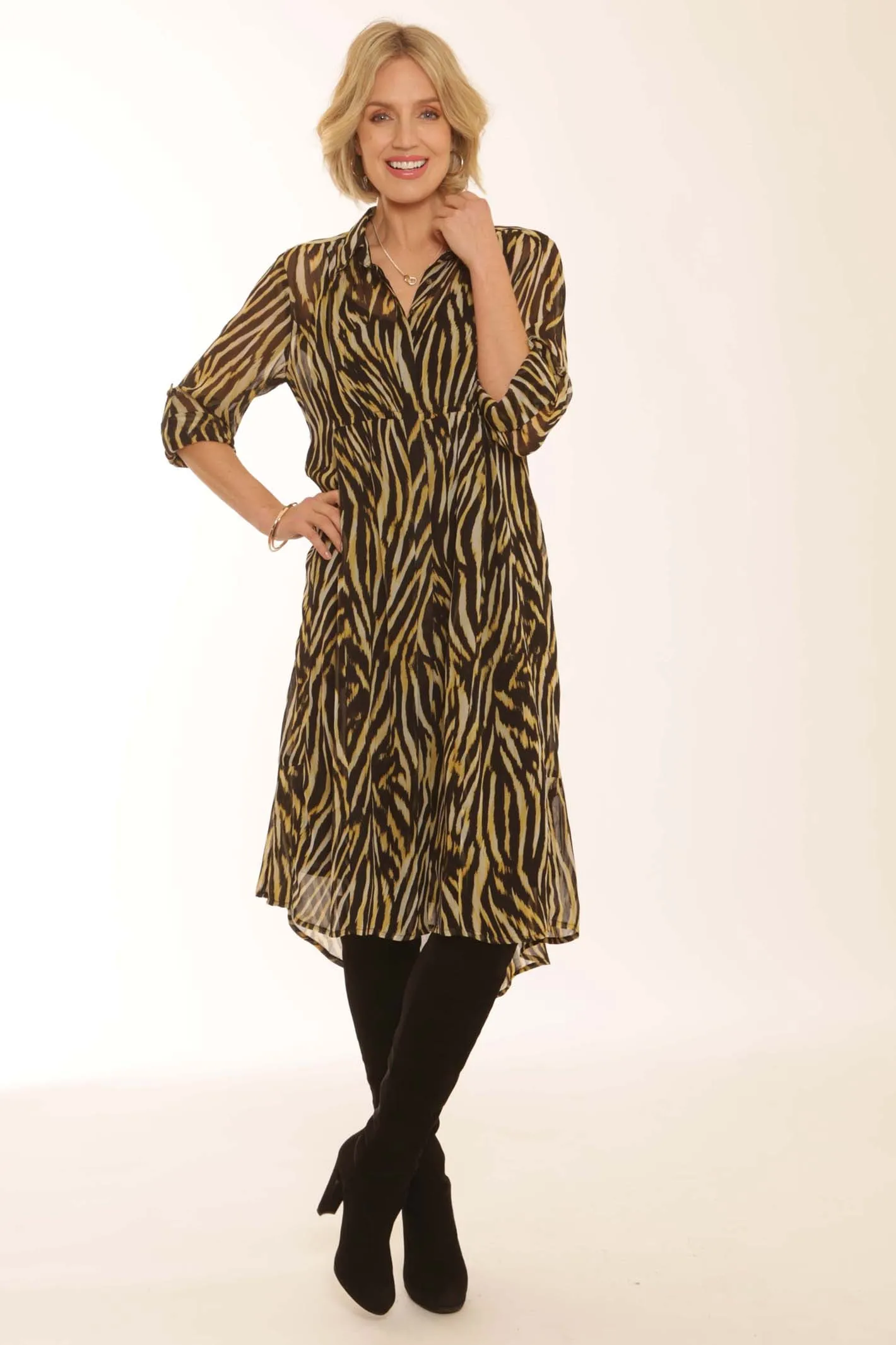 Pomodoro Clothing Blurred Zebra High Low Overshirt/ Dress 72360