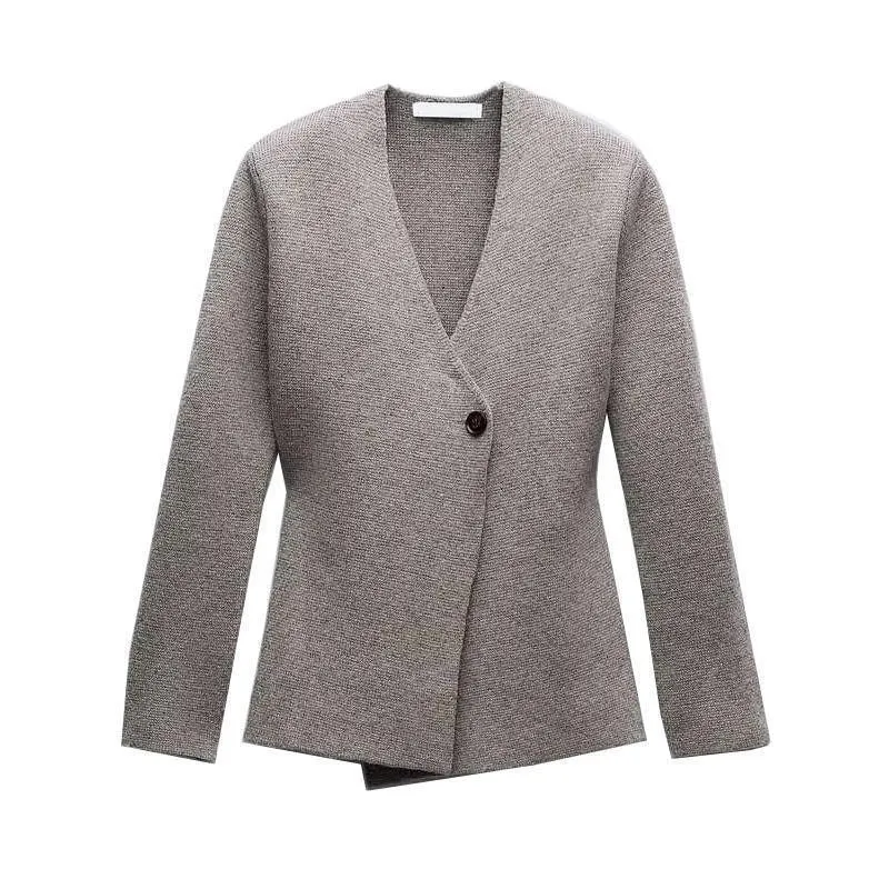 Pre Order:  One Button V-neck Wool Knit Sweater Jacket