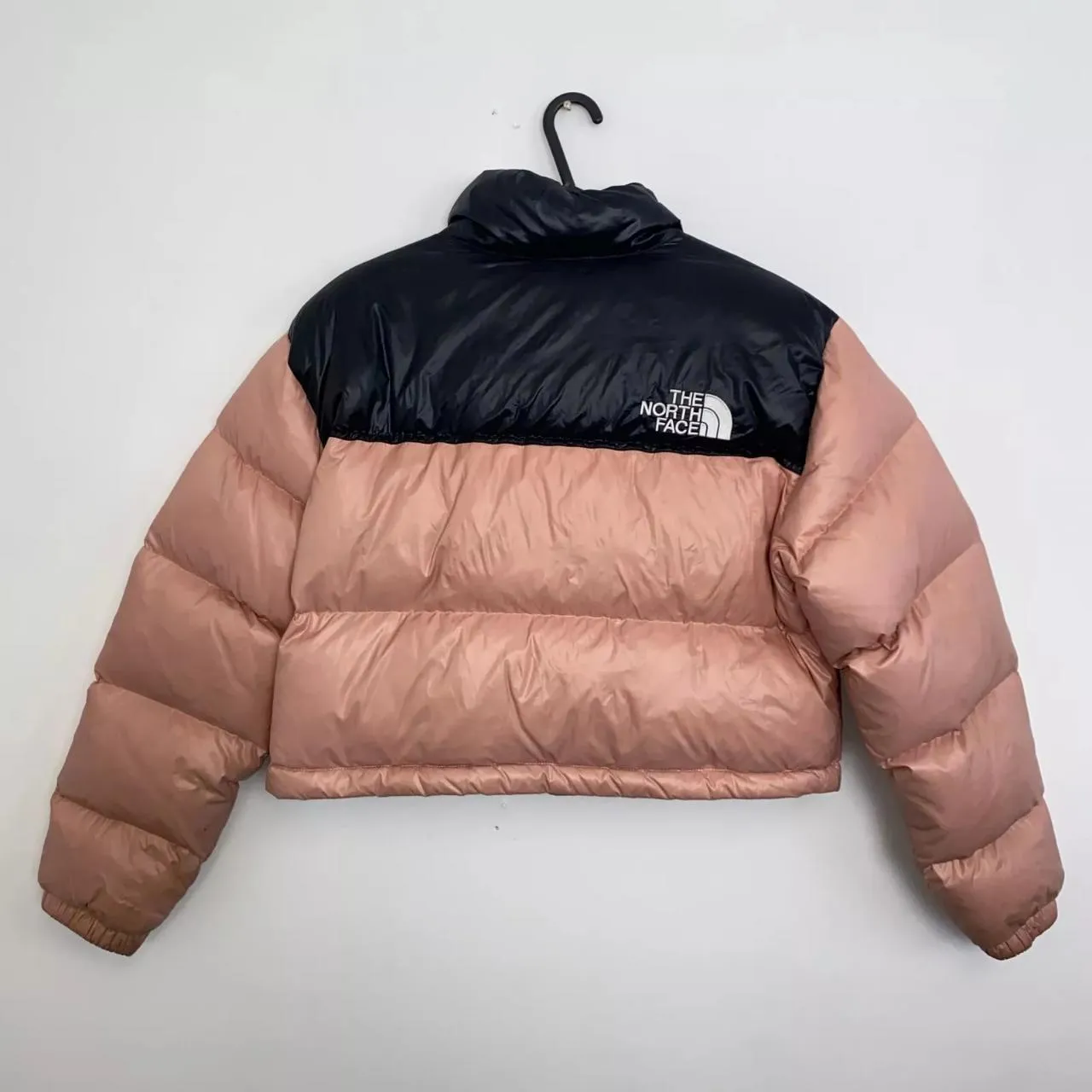 Preowned The North Face Womens 700 Down Nuptse Crop Puffer Jacket Size M Pink Black Cute.