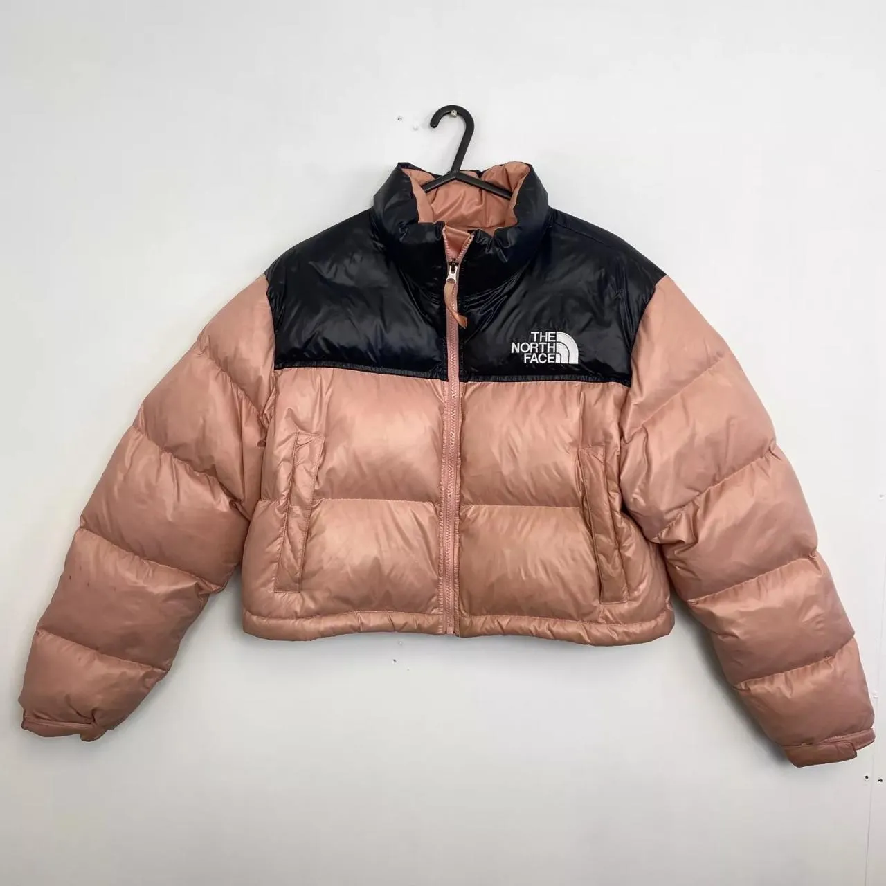 Preowned The North Face Womens 700 Down Nuptse Crop Puffer Jacket Size M Pink Black Cute.