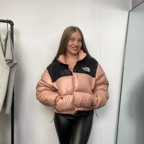 Preowned The North Face Womens 700 Down Nuptse Crop Puffer Jacket Size M Pink Black Cute.