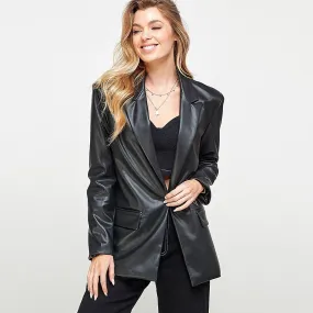 Pu Leather Blazer (Black)