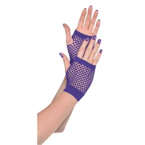 Purple Short Fishnet Gloves