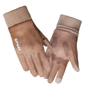 Q35 Suede Men Warm Gloves Touch Screen Sports Cycling Gloves, Size: One Size(Khaki)