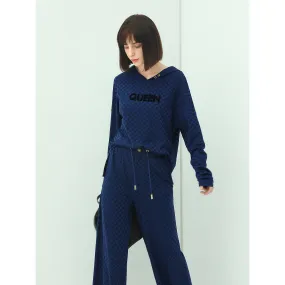 QUEEN Diamond Embroidered Blue Hooded Sweater