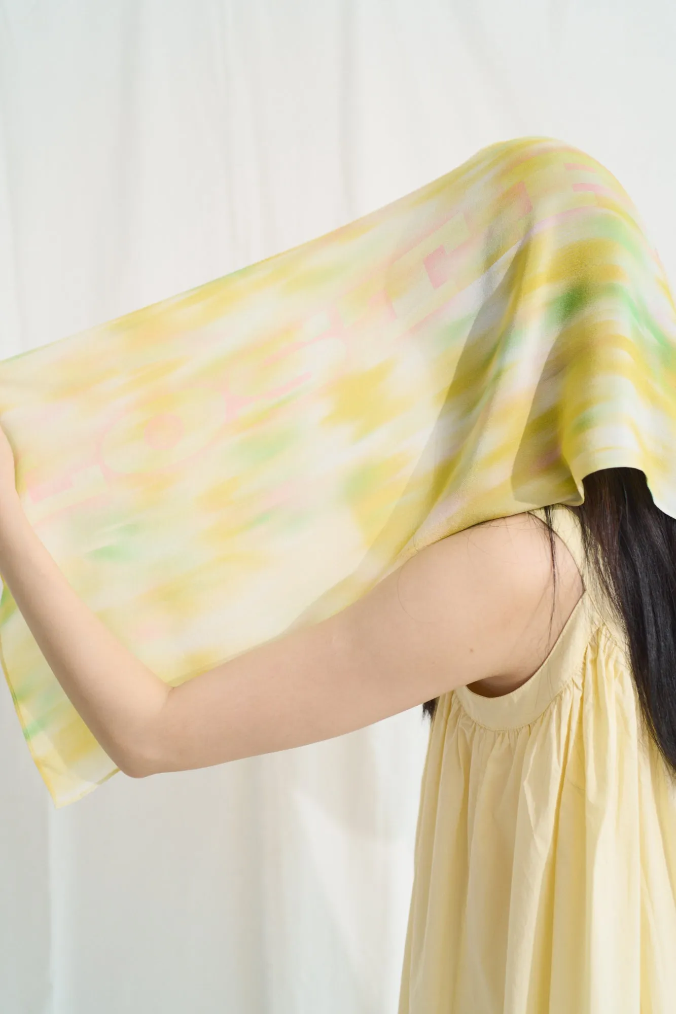 "Day Dream" Silk Long Scarf - Yellow