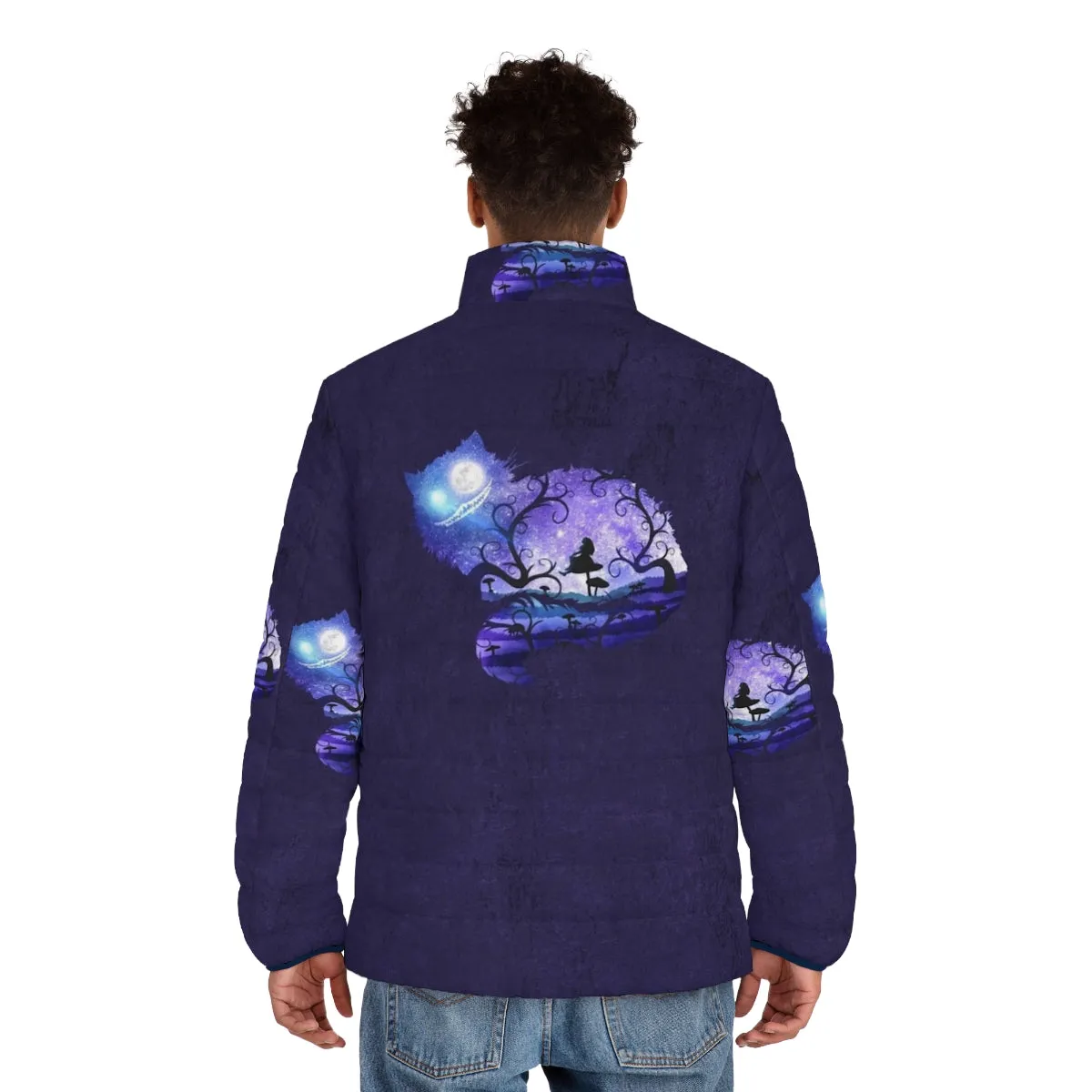 "Enchanting 'We Are All Mad Here' Puffer Jacket for Dreamers and Adventurers