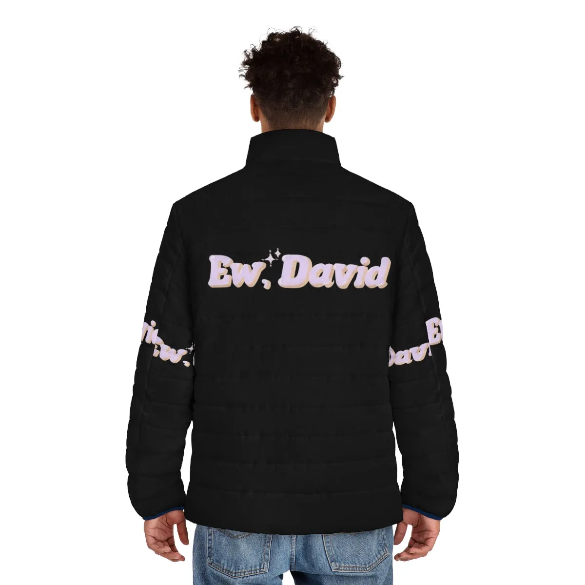 "Ew David" Schitt's Creek Quote Puffer Jacket with Sparkles