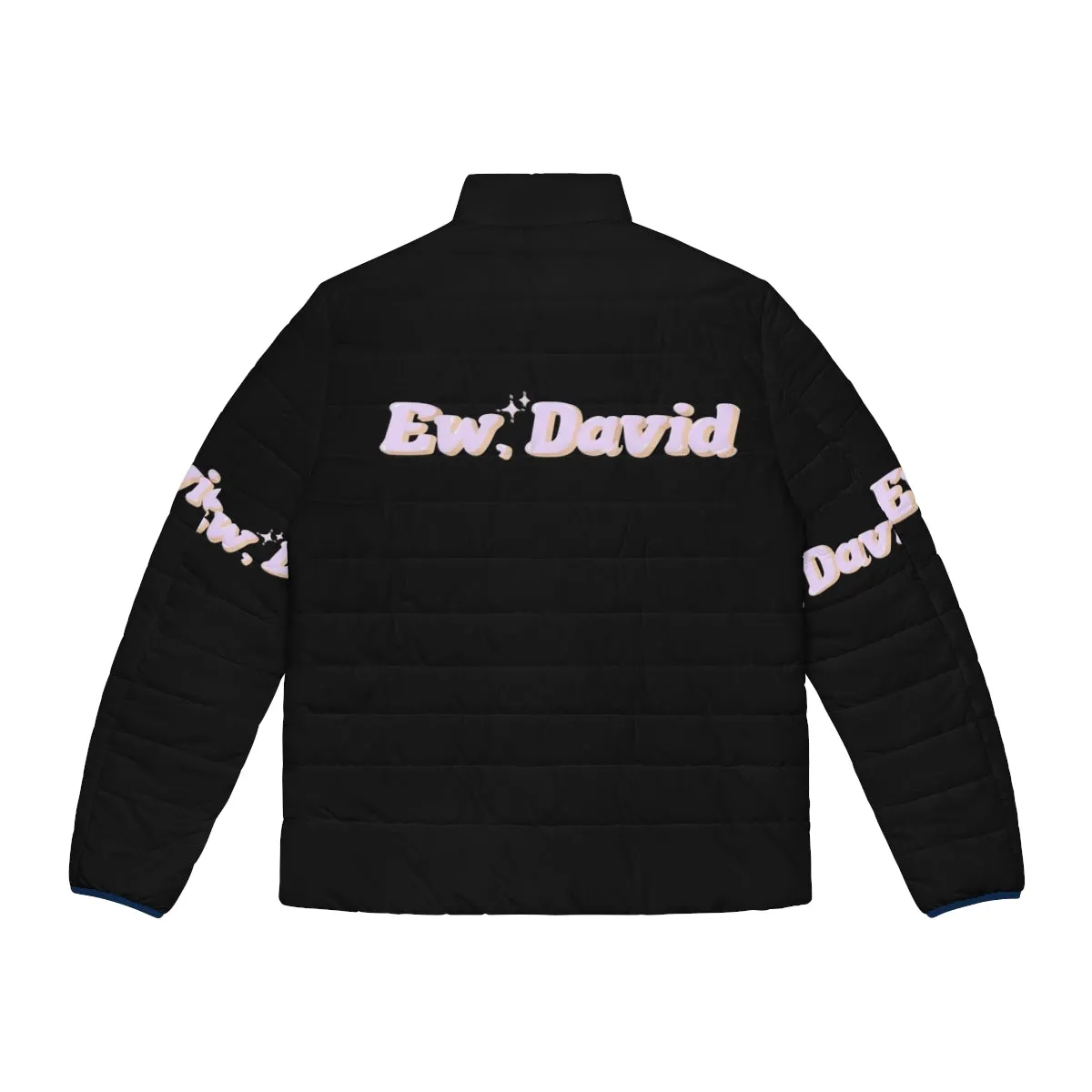 "Ew David" Schitt's Creek Quote Puffer Jacket with Sparkles