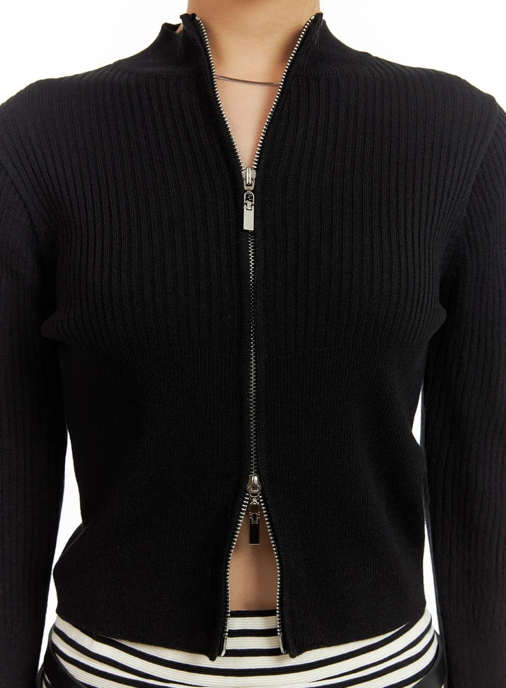 Ribbed Zip-Up Sweater CA409