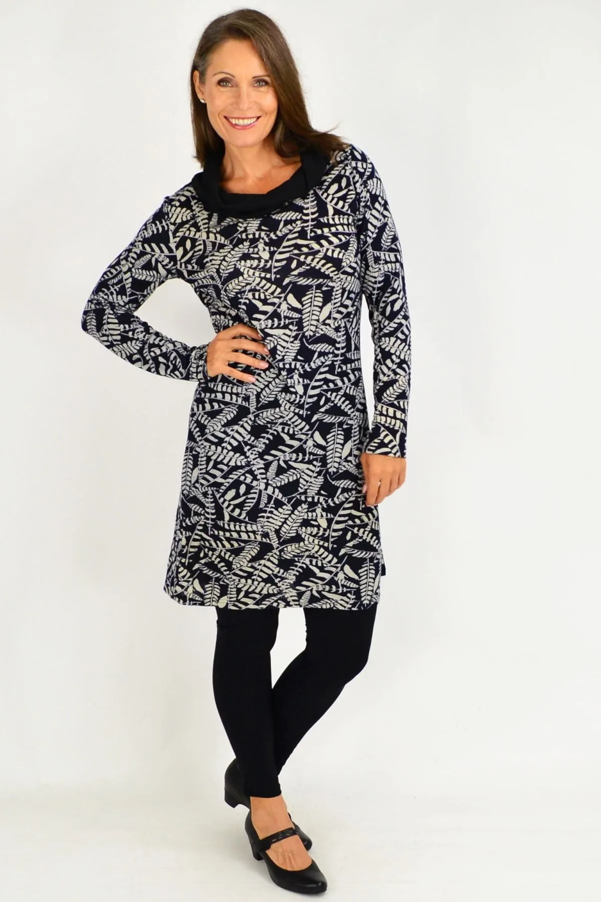 Roll Neck Leaf Winter Tunic Dress