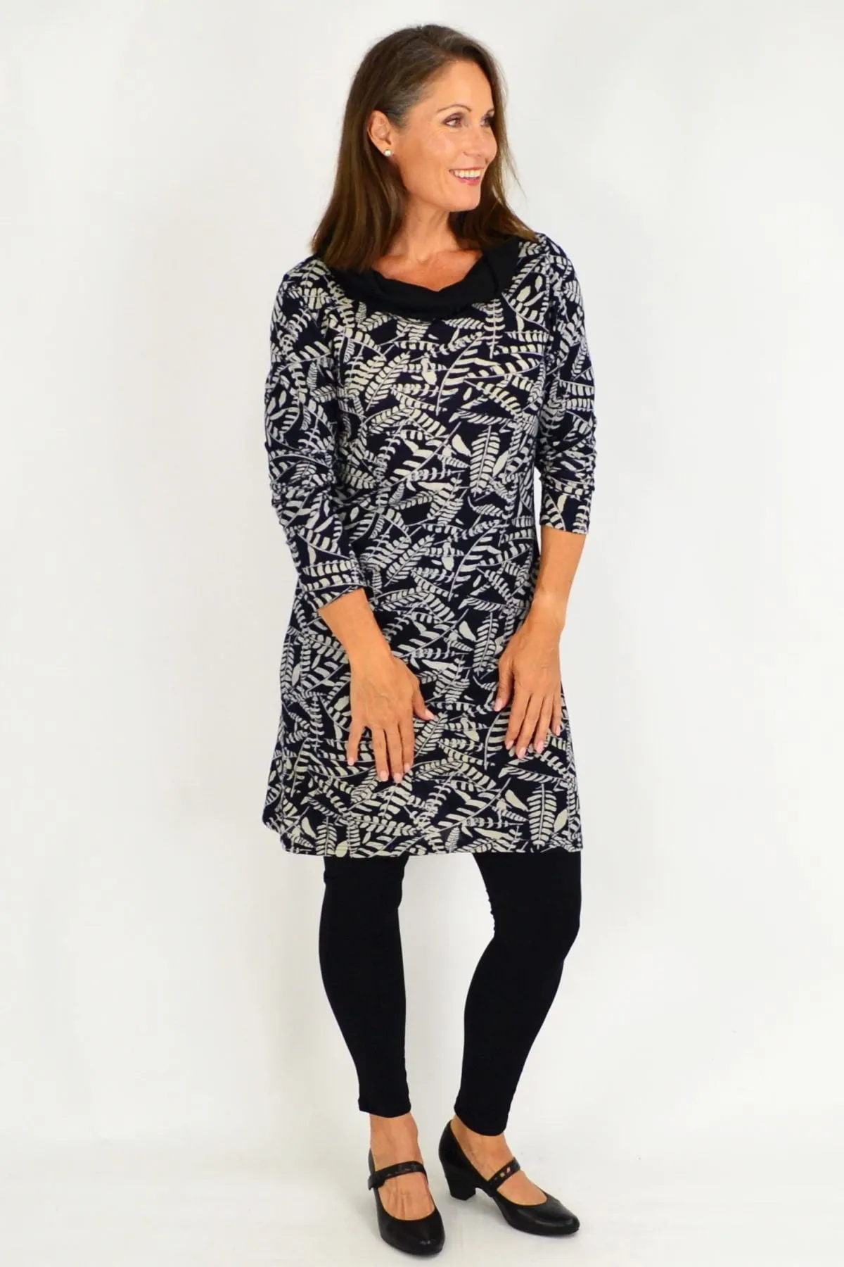 Roll Neck Leaf Winter Tunic Dress