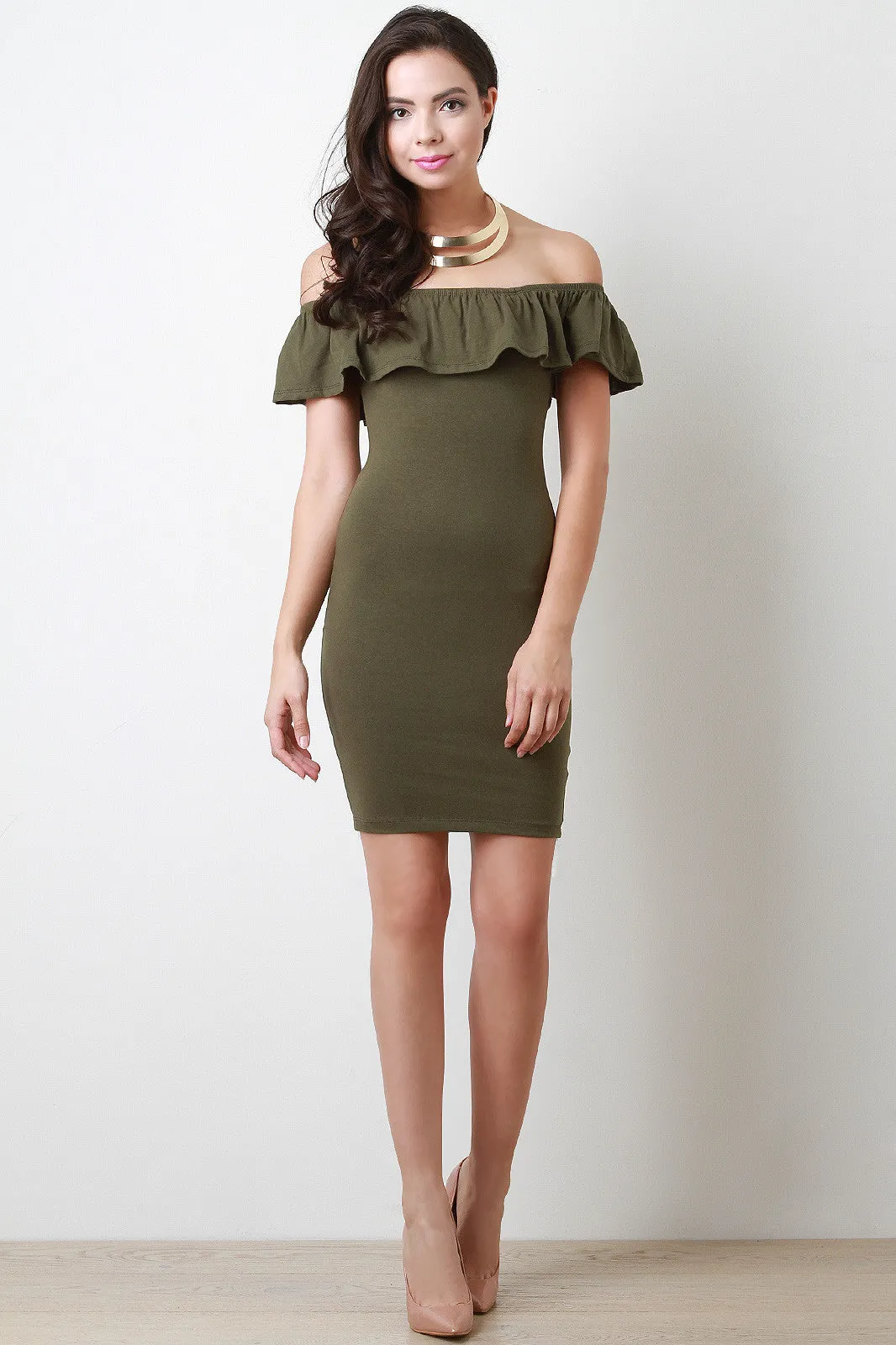 Ruffle Off the Shoulder Bodycon Dress