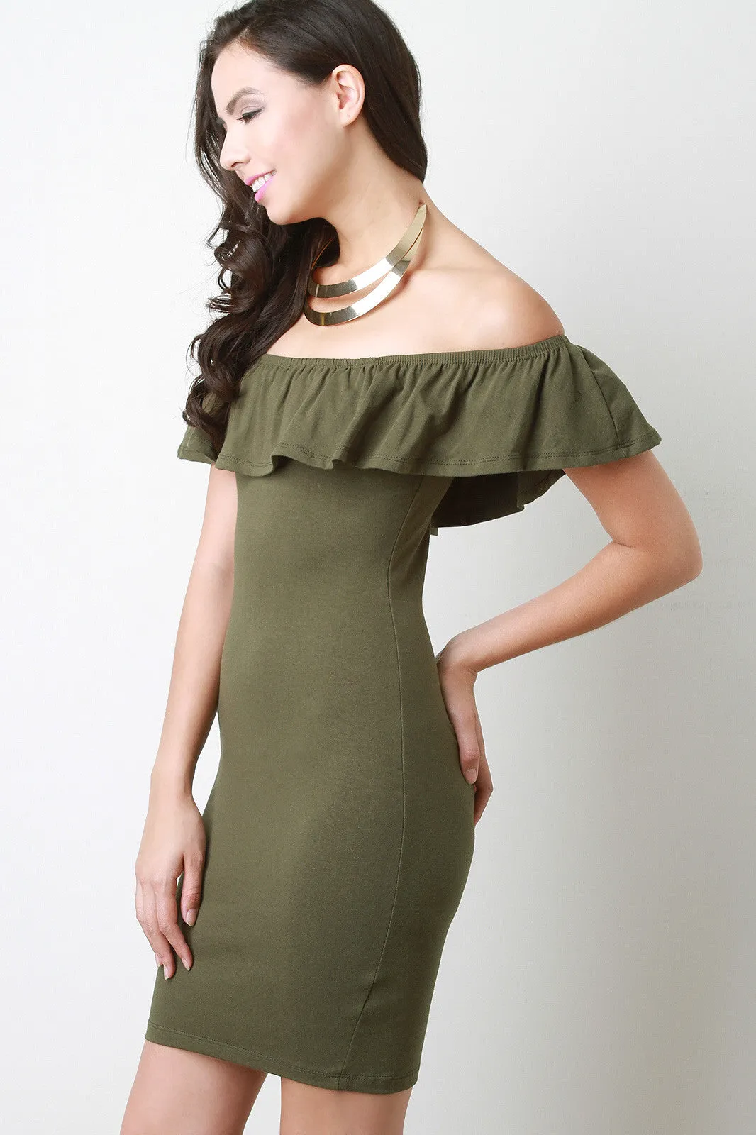 Ruffle Off the Shoulder Bodycon Dress