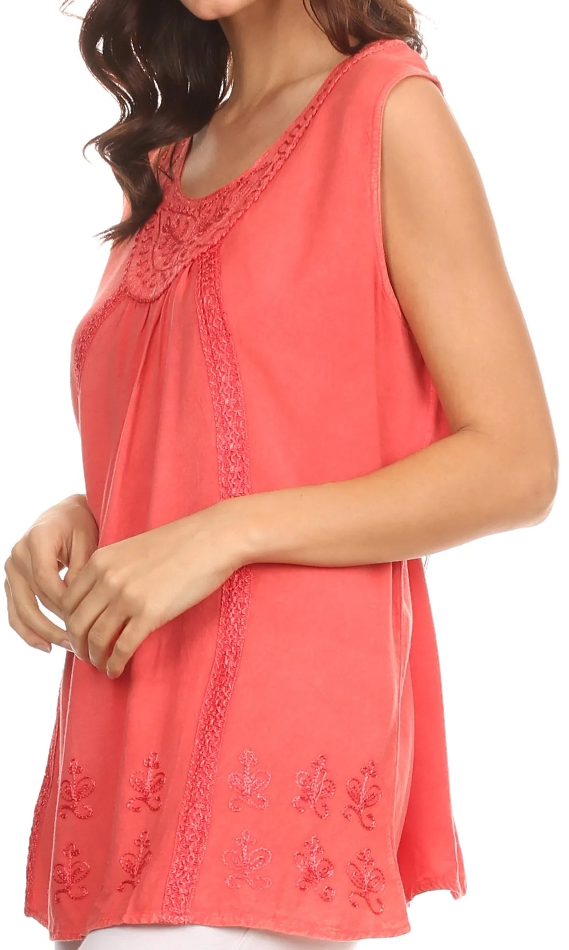 Sakkas Jil Wide Tank Top Sleeveless Embroidered Blouse With Embroidery Lace