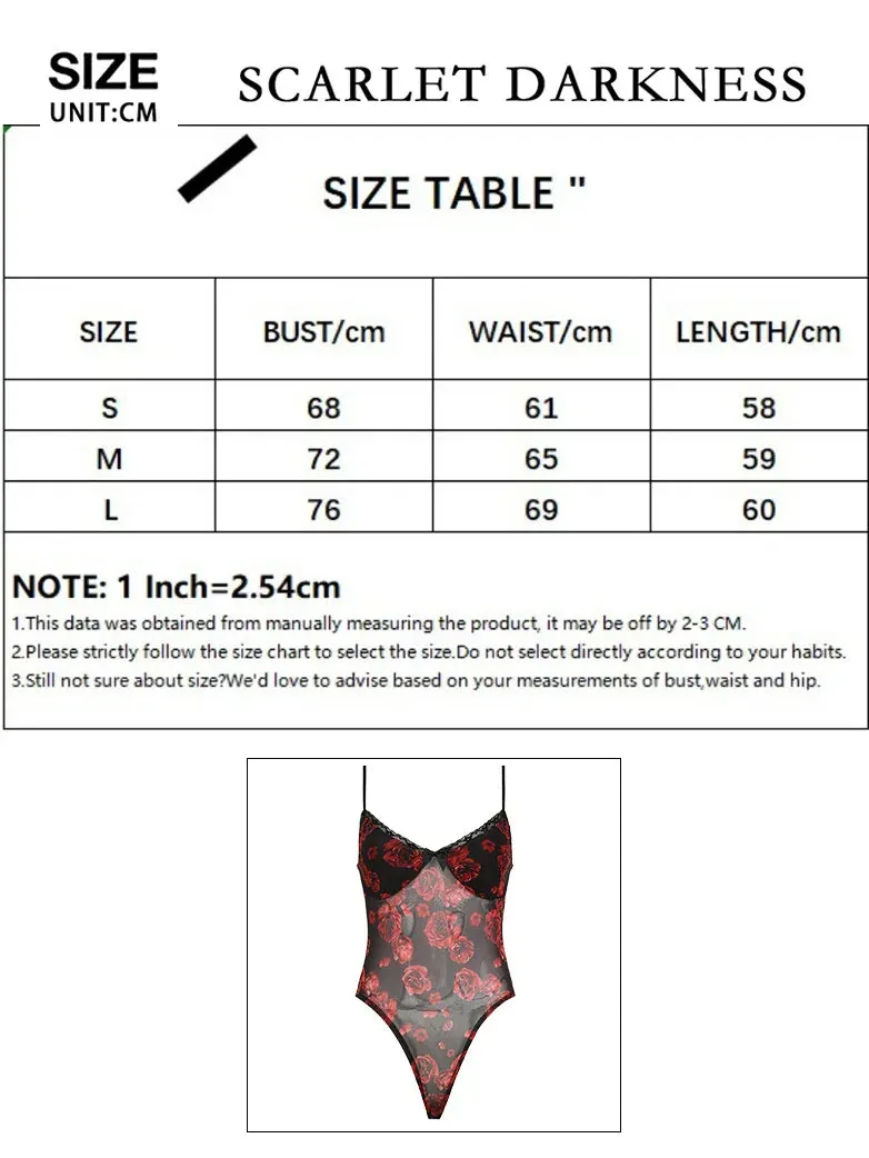 Scarlet Darkness Bodysuit Stretch Rose Mesh Camisole