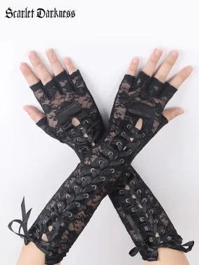 Scarlet Darkness Fingerless Lace-up High-elastic Gloves