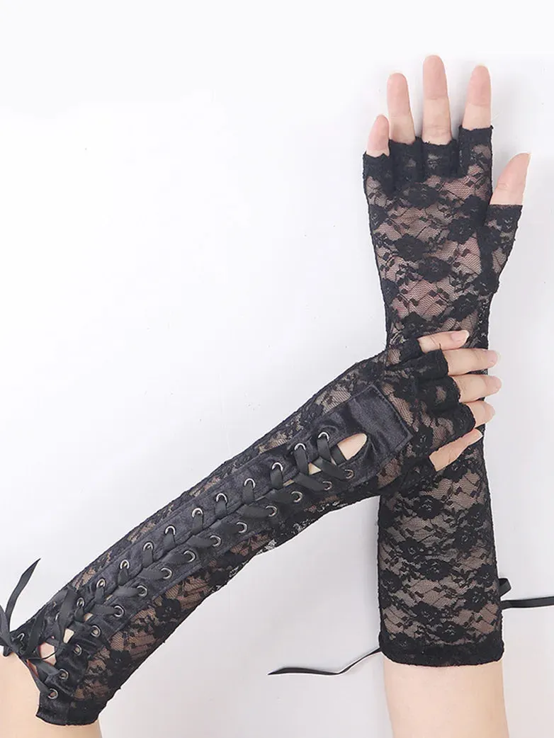 Scarlet Darkness Fingerless Lace-up High-elastic Gloves