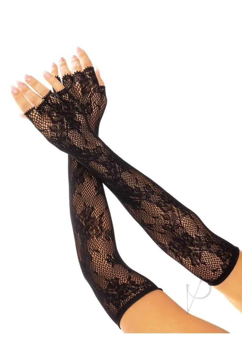 Seamless Opera  floral Fingerless Os Blk