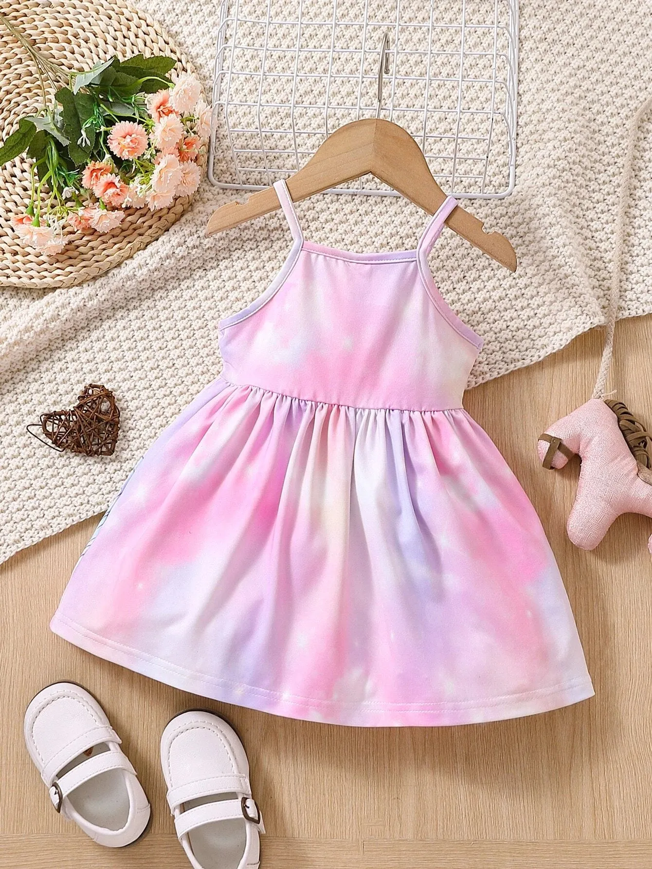 SHEIN Baby Unicorn Print Tie Dye Cami Dress